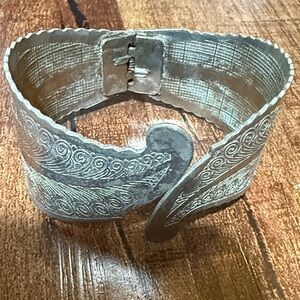 Ornate Silver-tone Etched Cuff Bracelet